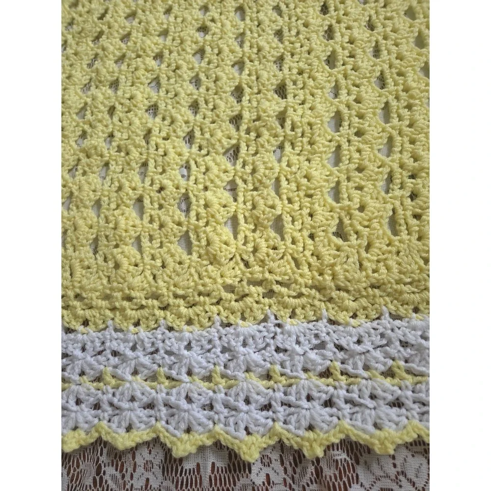 Yellow & White Baby Blanket  Handmade Crochet 57